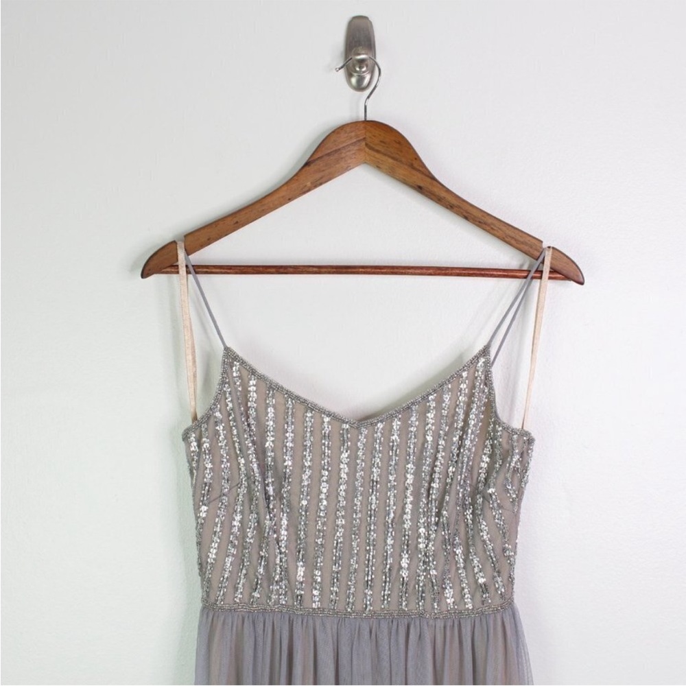 BHLDN Adrianna Papell Laurent Beaded Dress Silver Grey‎ 4
